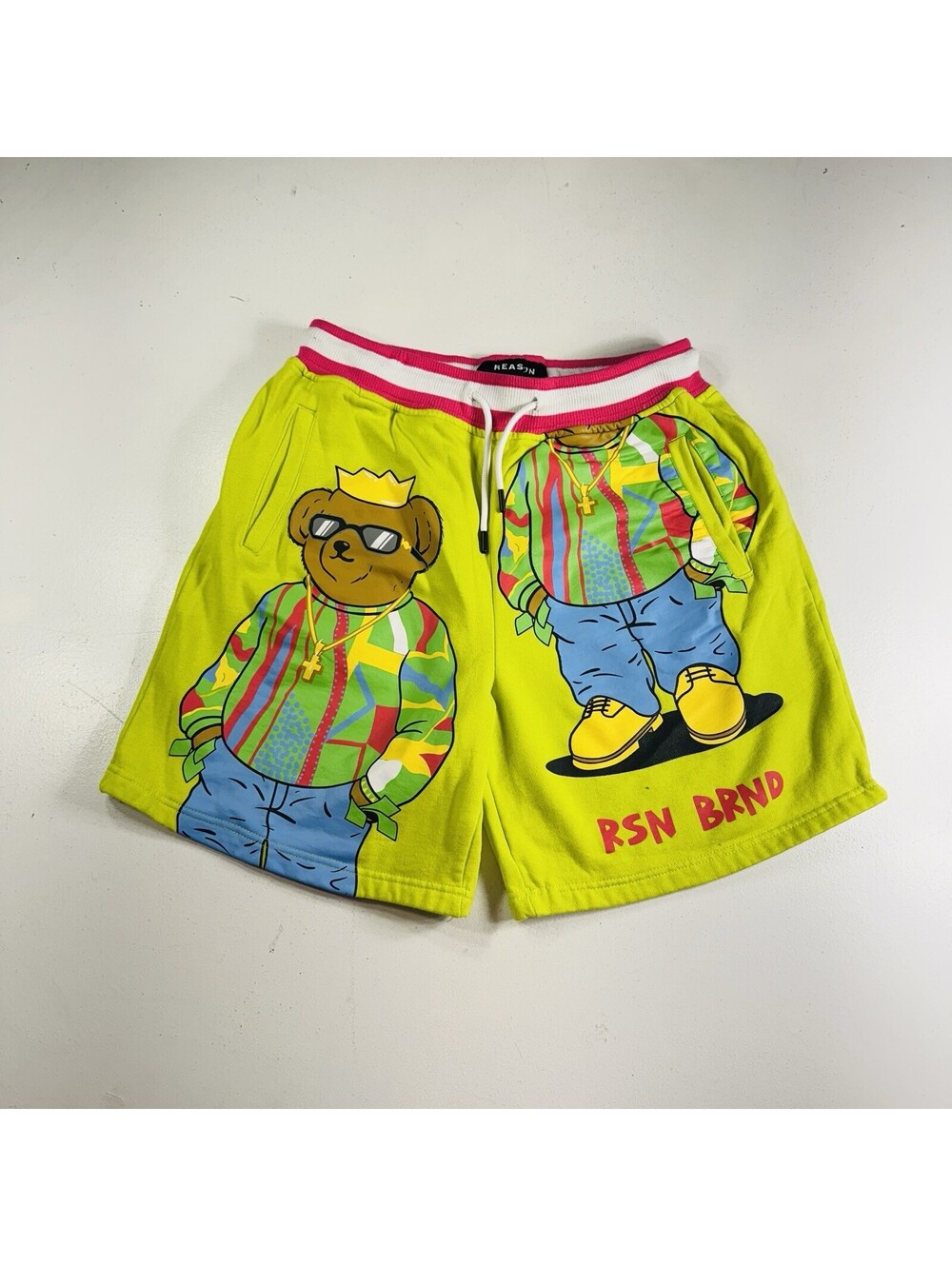 Reason Brand Pop Art Cartoon Comic Shorts Green Blue Large Bottoms